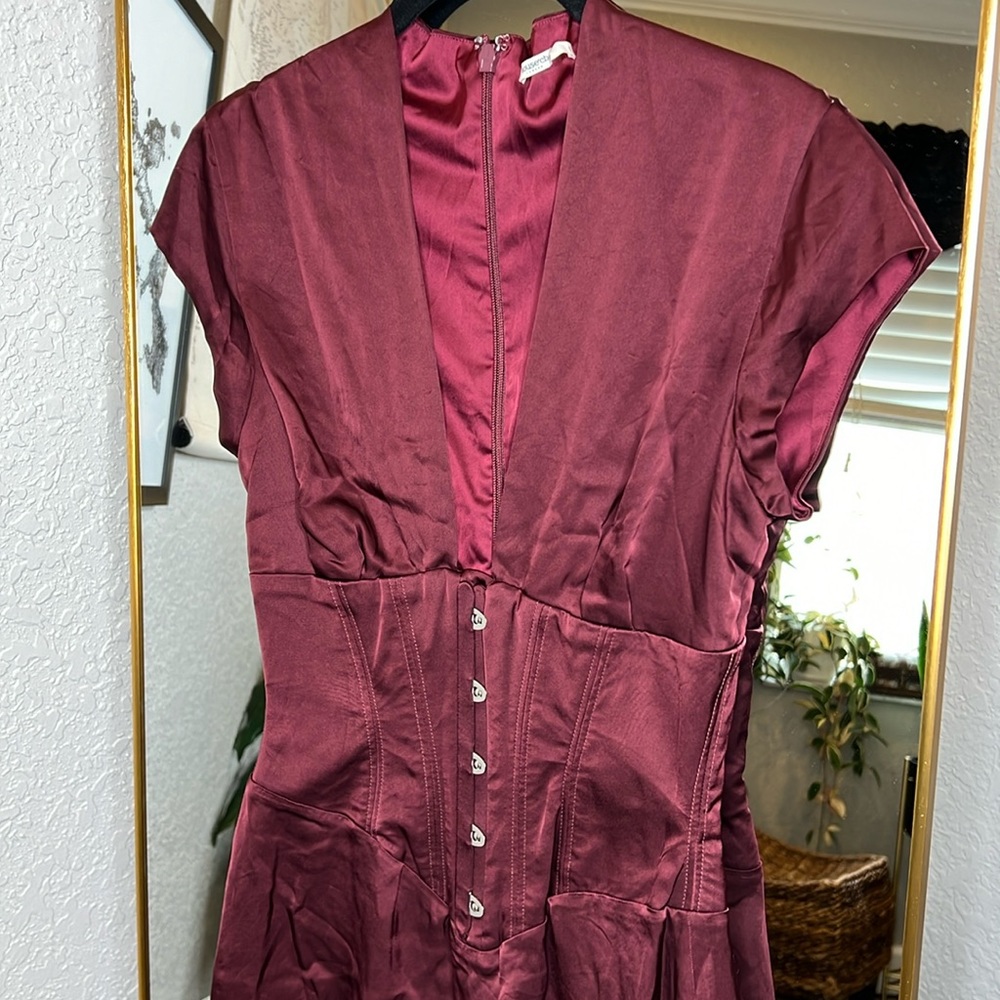 House of CB ‘Tianna’ Wine Ruffle Corset Mini Dress NWOT - Picture 9 of 11